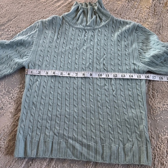 Ronit Zilkha Cashmere wool cableknit turtleneck crop blue teal sweater small - Picture 6 of 11